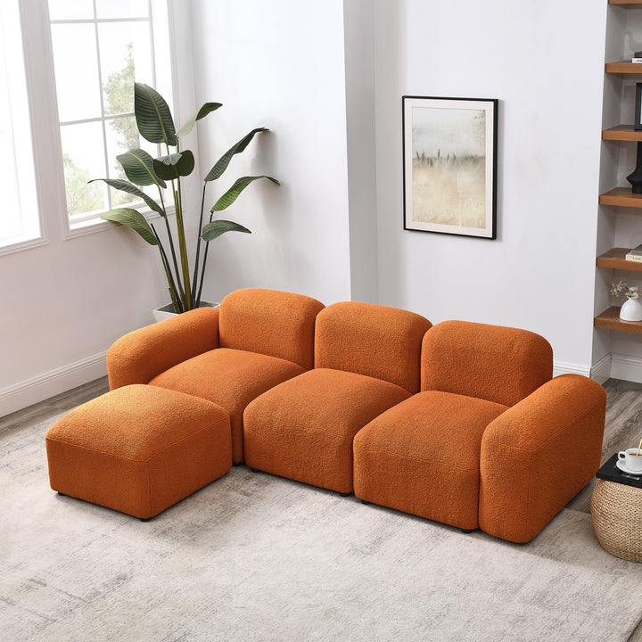 L-Shape Modular Sectional Sofa,DIY Combination,Teddy Fabric,Orange.