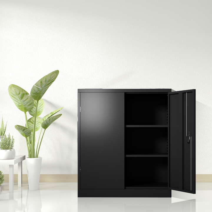 Metal Storage Cabinet with 2 Doors and 2 Shelves, Lockable Steel Storage Cabinet for Office, Garage, Warehouse