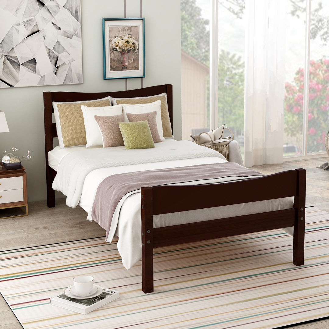 [Not allowed to sell to Walmart]Twin Size Wood Platform Bed with Headboard and Wooden Slat Support (Espresso)