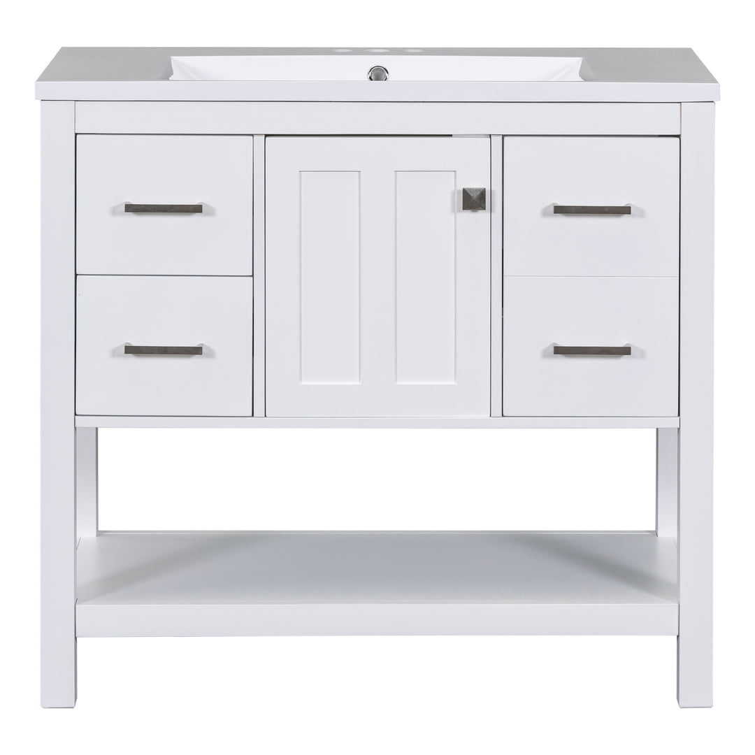 [Cabinet Only]36" White Modern Bathroom Vanity with USB