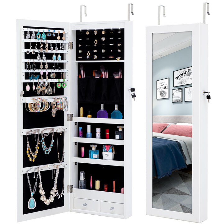 Fashion Simple Jewelry Storage Mirror Cabinet With LED Lights Can Be Hung On The Door Or Wall