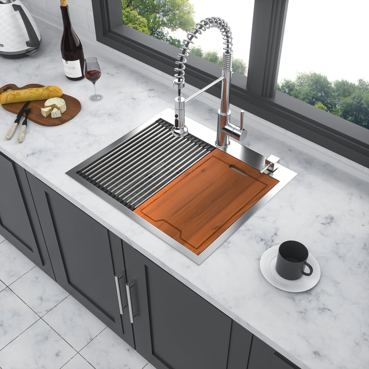25 Inch Drop Kitchen Sink - 25 "x 22" Kitchen Sink Stainless Steel 16 Gauge Workstation Sink Drop-in Topmount Single Bowl Kitchen Sink