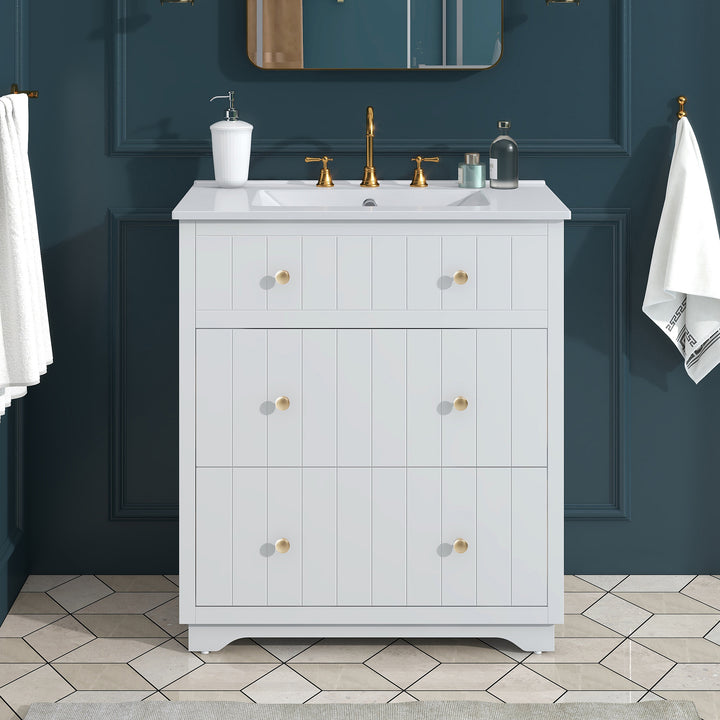 [Video]30-Inch Modern White Bathroom Vanity Cabinet with two drawers