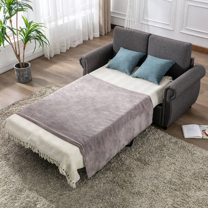 57.5" Orisfur Pull Out Sofa Bed  Loveseat Sleeper with Twin Size Memory Mattress for Living Room Spaces, Gray