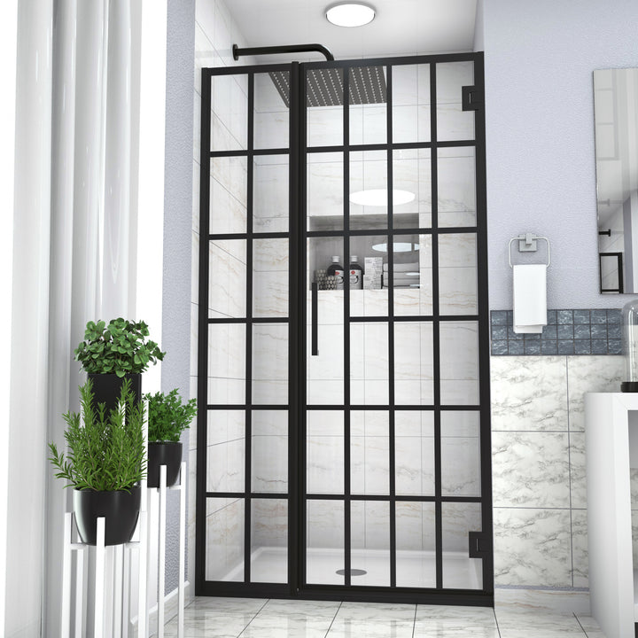 Shower Door 40" W x 72" H Single Panel Frameless Fixed Shower Door, Open Entry Design in Matte Black