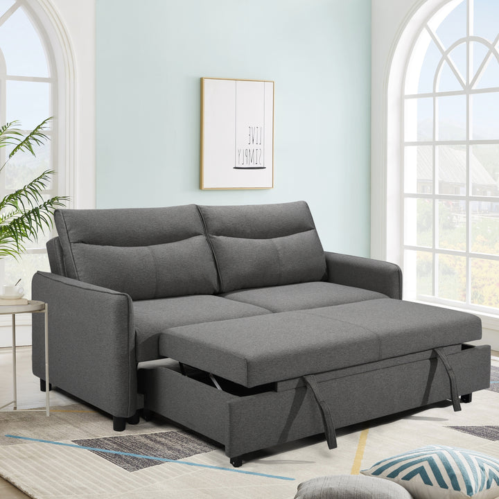 3 in 1 Convertible Sleeper Sofa Bed, Modern Fabric Loveseat Futon Sofa Couch w/Pullout Bed, Small Love Seat Lounge Sofa w/Reclining Backrest, Furniture for Living Room, Grey