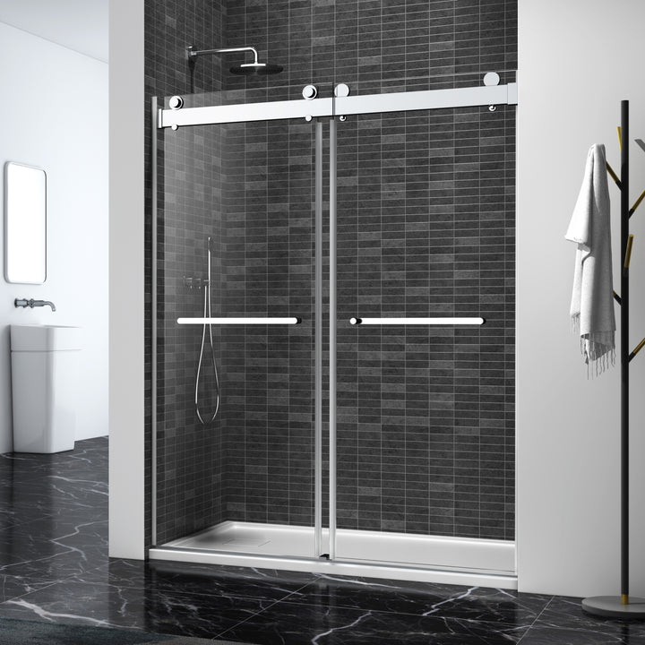 72*76" Double Sliding Frameless Shower Door Brushed Nickel With Buffer