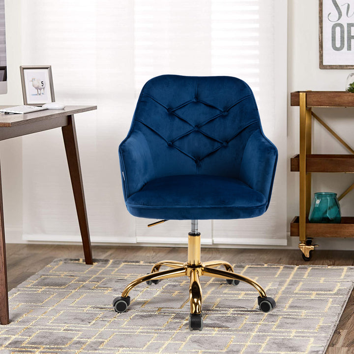 COOLMORE Velvet Swivel Shell Chair for Living Room ,Office chair , Modern Leisure Arm Chair Navy