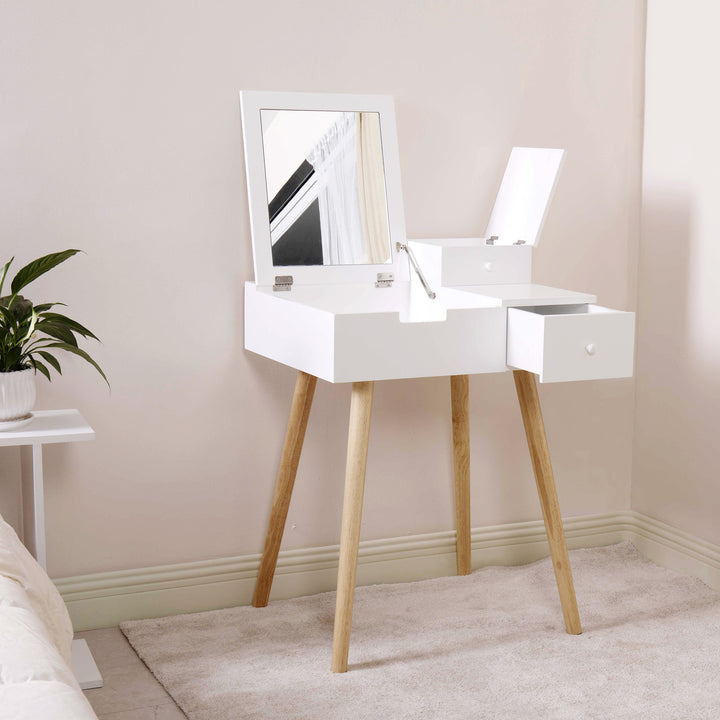 Dressing Vanity Table Makeup Desk with Flip Top Mirror and 2 Drawers for Bedroom Living Life,White