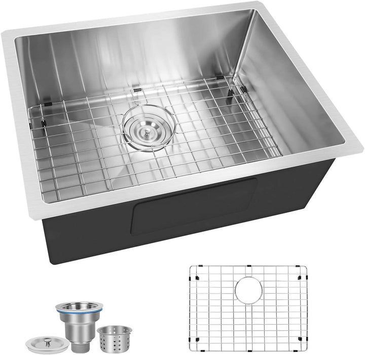 Simple Deluxe 24-Inch Undermount Workstation Kitchen Sink, 16 Gauge Single Bowl Stainless Steel with Accessories (Pack of 3 Built-in Components), 24 Inch, Silver