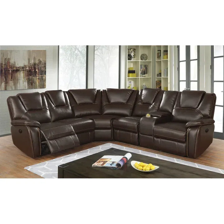 Hong Kong Power Reclining Sectional made with Faux Leather in Brown