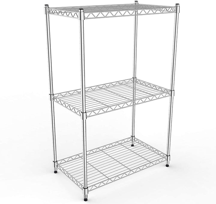 Simple Deluxe 3-Shelf Shelving with Wheels Steel Organizer 23"Wx13"Dx30"H Chrome