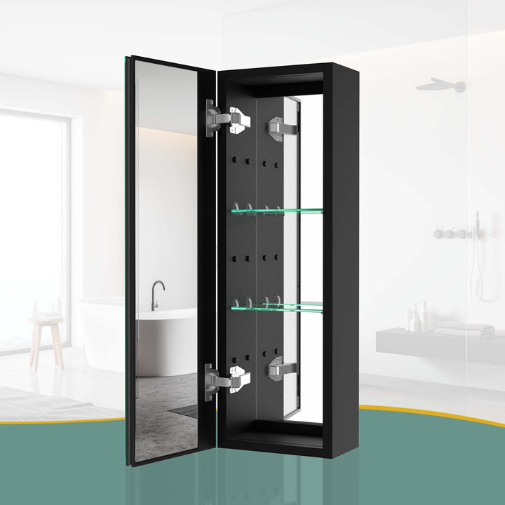 30x10 inch Medicine Cabinets Aluminum Bathroom Medicine Cabinet Adjustable Glass Shelves Black