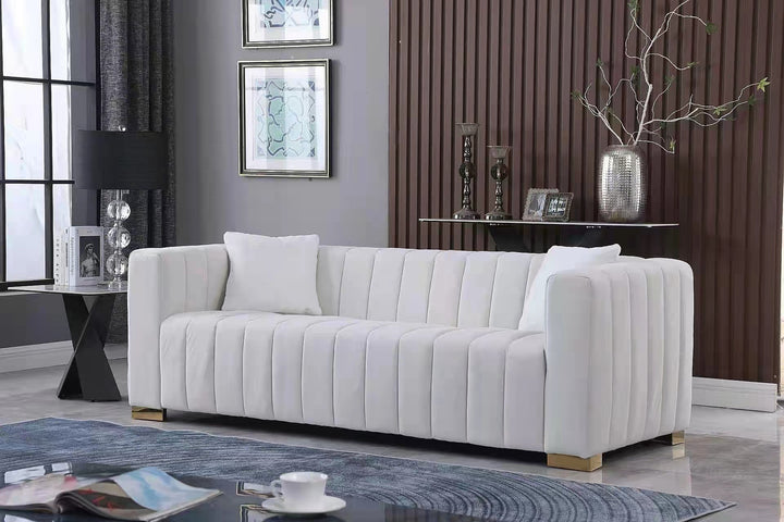 A modern  channel sofa  take on a traditional Chesterfield,White color,3 seater