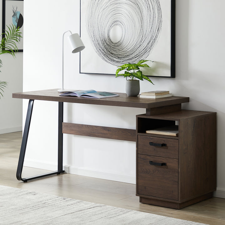 Home Office Computer Desk with Drawers/Hanging Letter-size Files, 65 inch Writing Study Table with Drawers